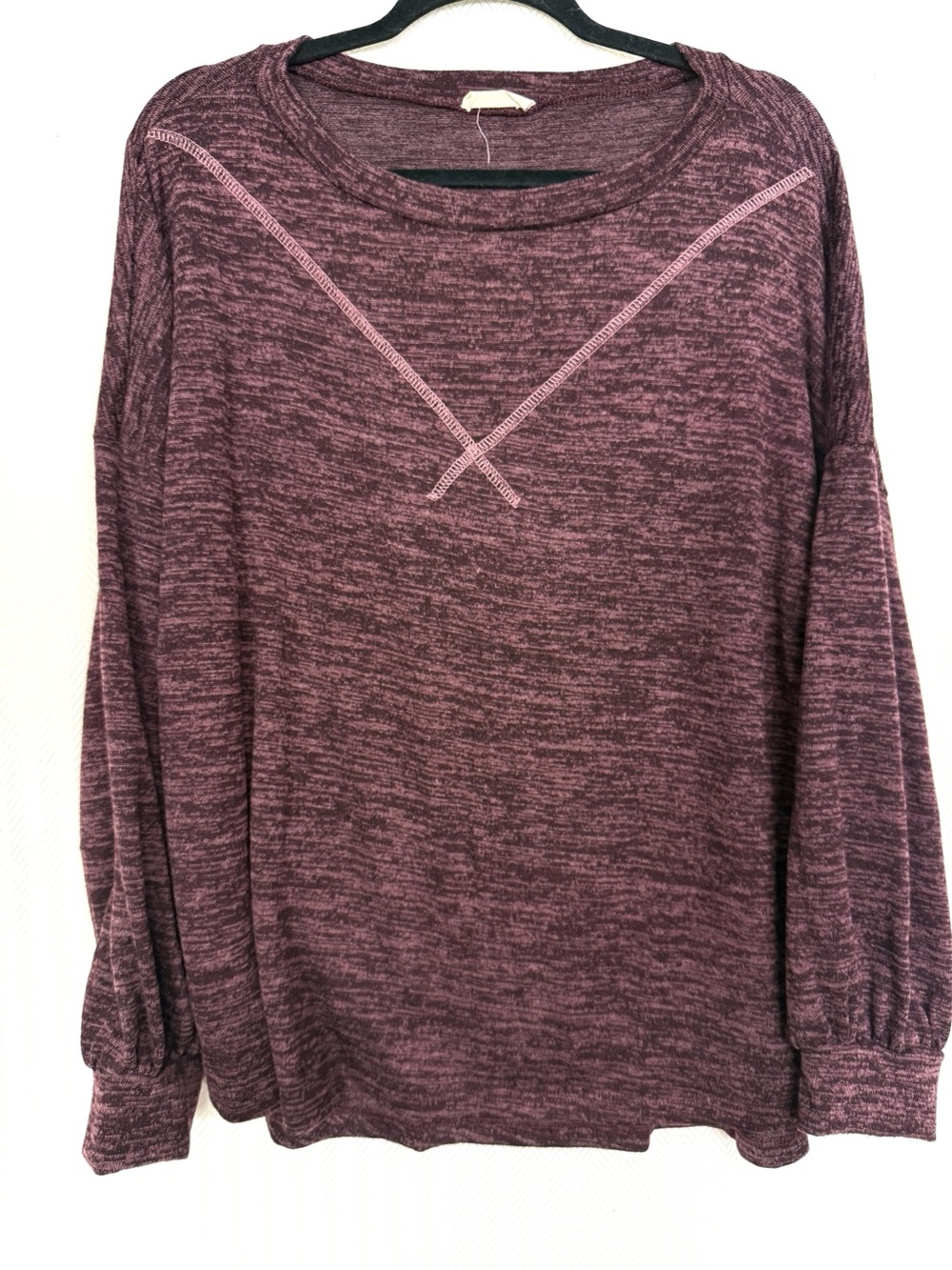 Oddy Soft Heathered Plum Long-Sleeve Women's Top Size Large
